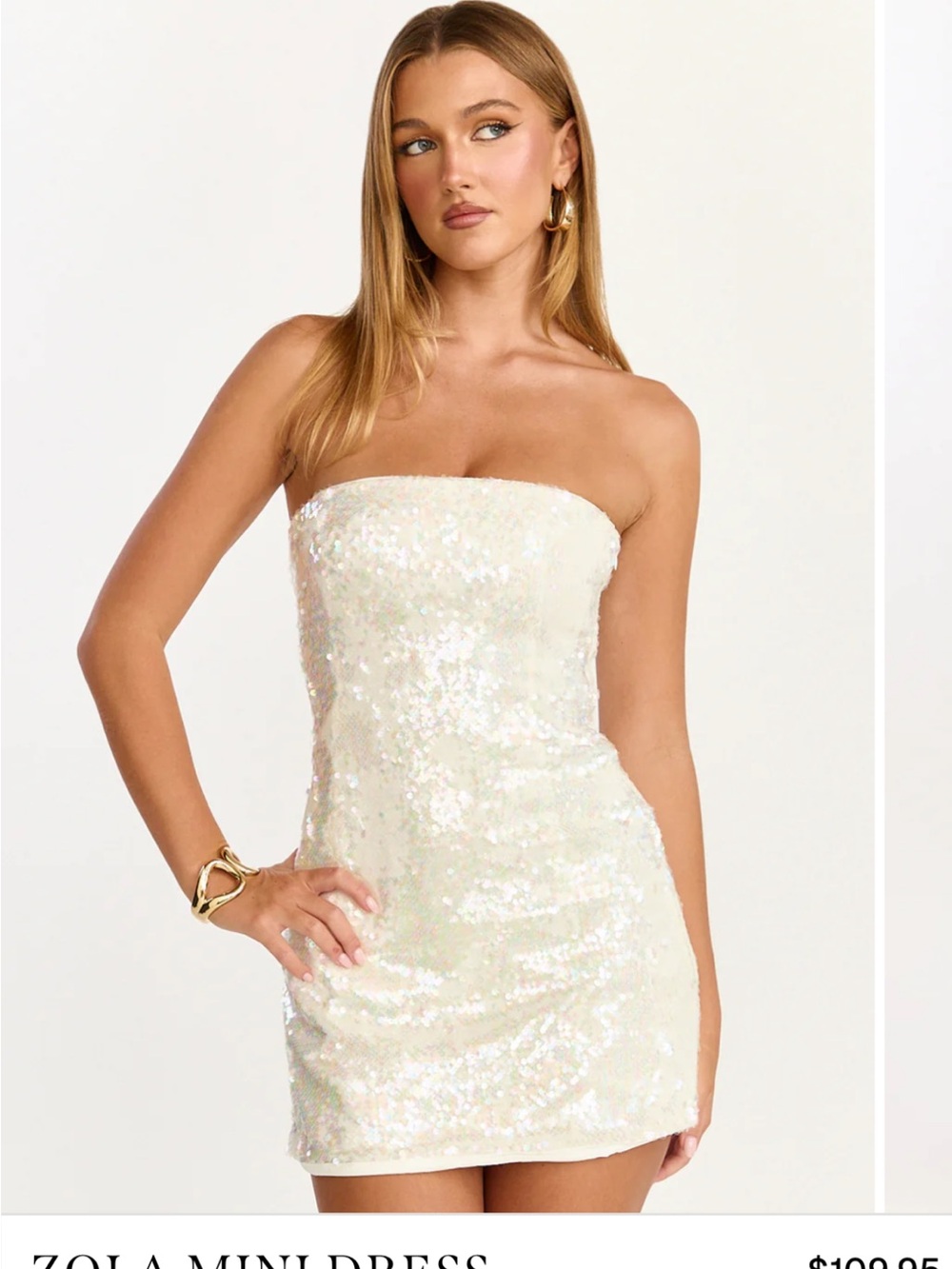 Showpo Zola Mini A-line mini Dress Strapless Sequin Pearl White nwt U.S. size 8
